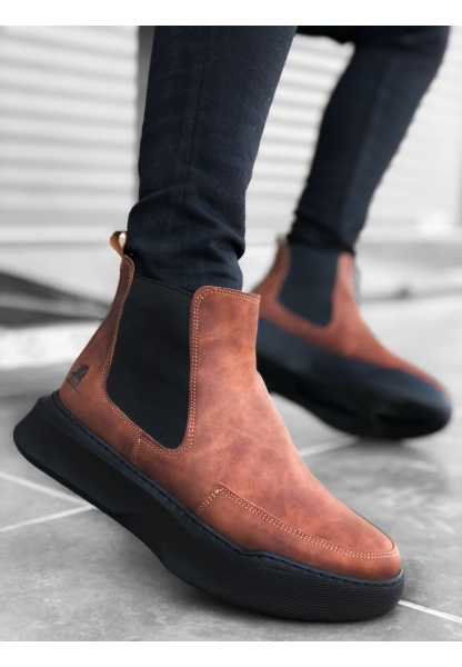 MirgeShoes Koyu Taba Bağcıksız Erkek Spor Bot Süet Deri Yüksek SYH Taban MRG010602468