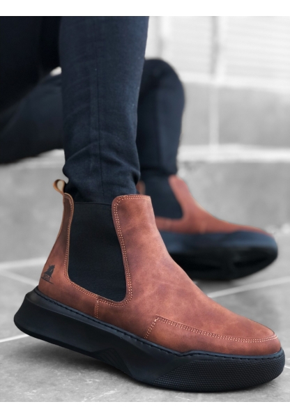 MirgeShoes Koyu Taba Bağcıksız Erkek Spor Bot Süet Deri Yüksek SYH Taban MRG010602468