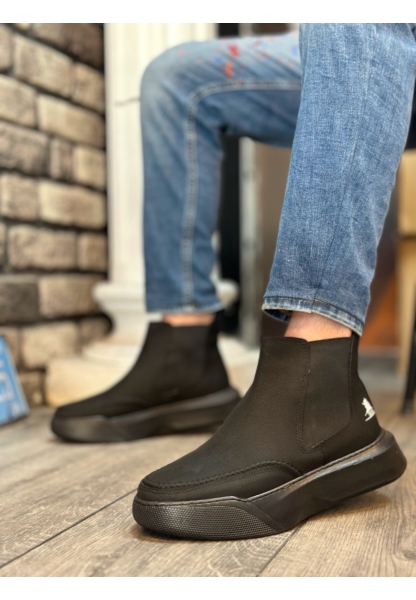 MRG0150 Bağcıksız Bantlı Erkek Yüksek Taban Yeni Siyah Taban Spor Bot