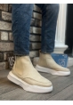 MRG0150 Bağcıksız Erkek Krem Süet Yüksek Taban Spor Bot