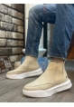 MRG0150 Bağcıksız Erkek Krem Süet Yüksek Taban Spor Bot