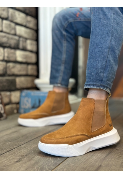 MirgeShoes Taba Bağcıksız Erkek Spor Bot Süet Deri Yüksek BYZ Taban MRG010602468