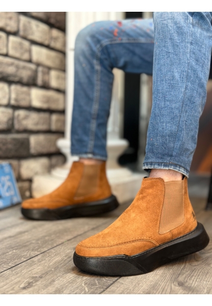 MirgeShoes Taba Bağcıksız Erkek Spor Bot Süet Deri Yüksek SYH Taban MRG010602468