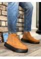 MirgeShoes Taba Bağcıksız Erkek Spor Bot Süet Deri Yüksek SYH Taban MRG010602468