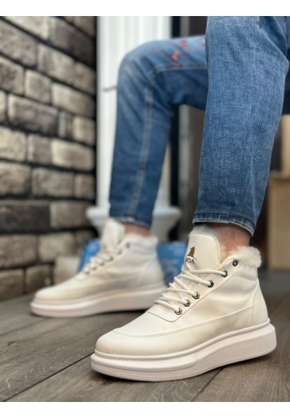 MRG0151 İçi Kürklü Bağcıklı Beyaz Erkek Tarz Spor Bot