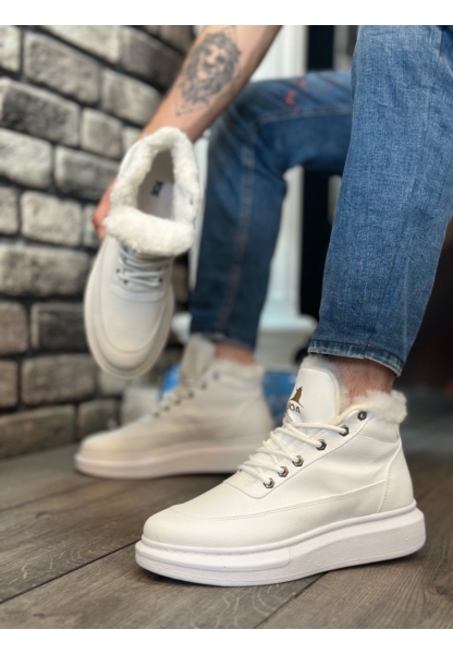 MRG0151 İçi Kürklü Bağcıklı Beyaz Erkek Tarz Spor Bot