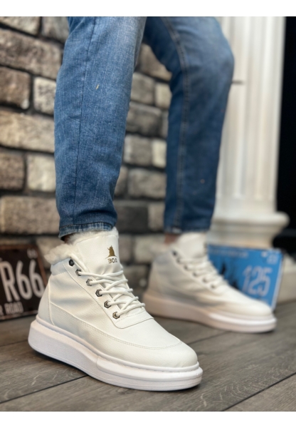 MRG0151 İçi Kürklü Bağcıklı Beyaz Erkek Tarz Spor Bot