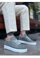 MirgeShoes Gri Bağcıklı Erkek Casual Ayakkabı Keten Tırtıklı Yüksek BYZ Taban MRG010602470