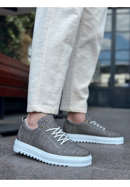 MirgeShoes Kahve Bağcıklı Erkek Casual Ayakkabı Keten Tırtıklı Yüksek BYZ Taban MRG010602470