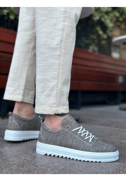 MirgeShoes Kahve Bağcıklı Erkek Casual Ayakkabı Keten Tırtıklı Yüksek BYZ Taban MRG010602470