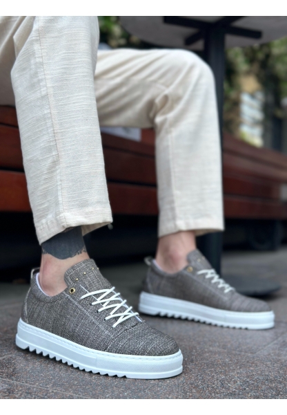 MirgeShoes Kahve Bağcıklı Erkek Casual Ayakkabı Keten Tırtıklı Yüksek BYZ Taban MRG010602470