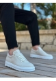 MirgeShoes Krem Bağcıklı Erkek Casual Ayakkabı Keten Tırtıklı Yüksek BYZ Taban MRG010602470