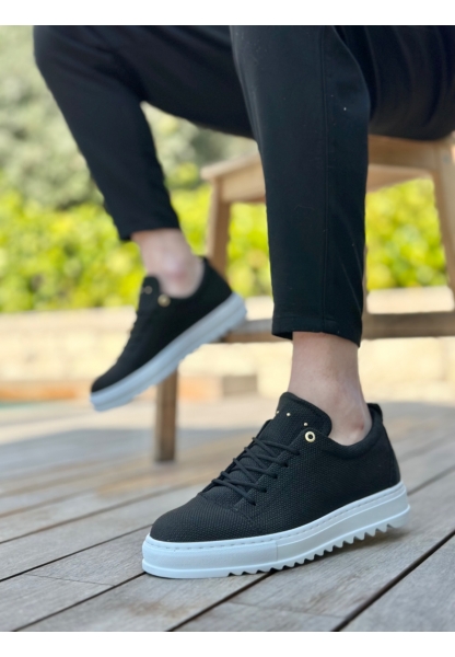 MirgeShoes Siyah Bağcıklı Erkek Casual Ayakkabı Keten Tırtıklı Yüksek BYZ Taban MRG010602470