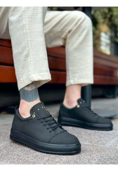 MirgeShoes Siyah Bağcıklı Erkek Casual Ayakkabı Keten Tırtıklı Yüksek SYH Taban MRG010602470