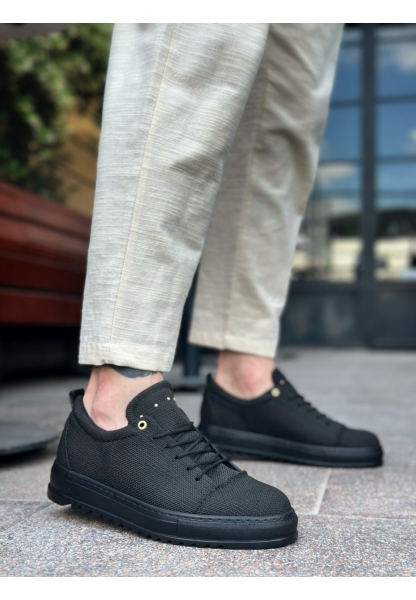 MirgeShoes Siyah Bağcıklı Erkek Casual Ayakkabı Keten Tırtıklı Yüksek SYH Taban MRG010602470