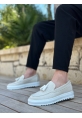MirgeShoes Beyaz Bağcıksız Püsküllü Erkek Casual Ayakkabı Keten Yüksek BYZ Taban MRG010602472