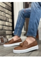 MirgeShoes Taba Bağcıksız Püsküllü Erkek Casual Ayakkabı Cilt Deri Yüksek BYZ Taban MRG010602472