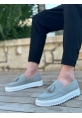 MirgeShoes Gri Bağcıksız Püsküllü Erkek Casual Ayakkabı Süet Deri Yüksek BYZ Taban MRG010602472
