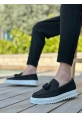 MirgeShoes Siyah Bağcıksız Püsküllü Erkek Casual Ayakkabı Keten Yüksek BYZ Taban MRG010602472