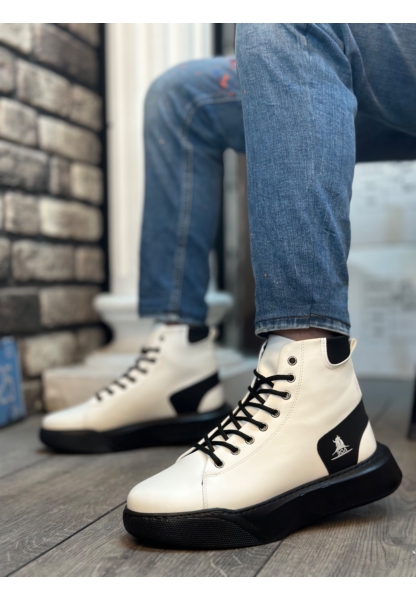 MirgeShoes Beyaz Bağcıklı Erkek Spor Bot Vinnex Yüksek Kalın SYH Taban MRG010602473