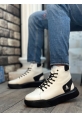 MirgeShoes Beyaz Bağcıklı Erkek Spor Bot Vinnex Yüksek Kalın SYH Taban MRG010602473