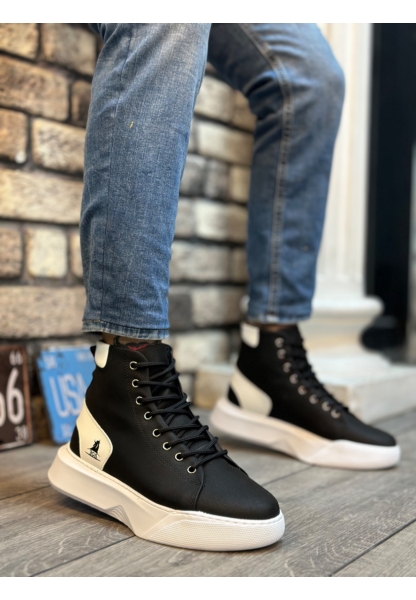 MirgeShoes Siyah Bağcıklı Erkek Spor Bot Vinnex Yüksek Kalın BYZ Taban MRG010602473