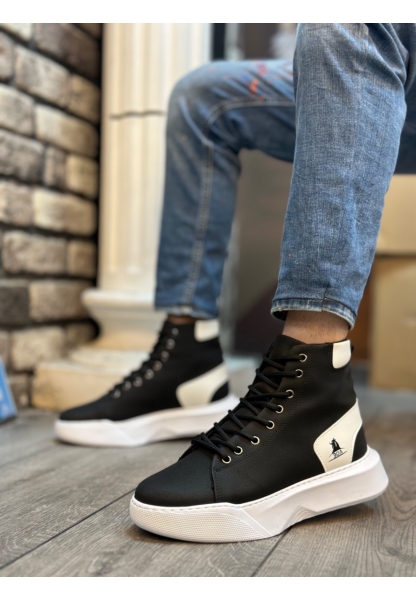 MirgeShoes Siyah Bağcıklı Erkek Spor Bot Vinnex Yüksek Kalın BYZ Taban MRG010602473