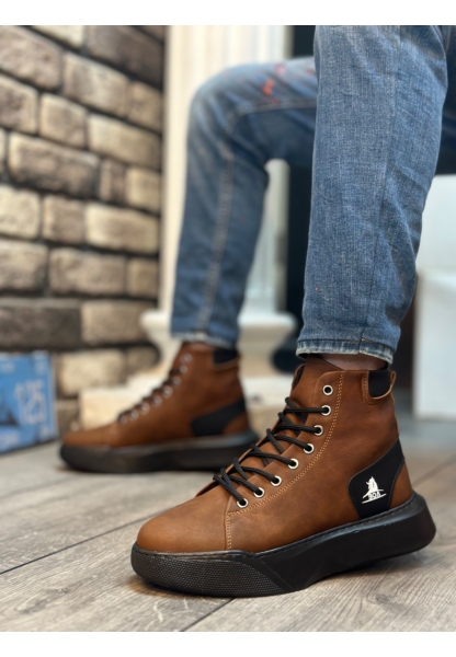 MirgeShoes Taba Bağcıklı Erkek Spor Bot Vinnex Yüksek Kalın SYH Taban MRG010602473