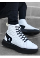 MRG0159 Bağcıklı Beyaz Kapitone Siyah Taban Erkek Yüksek Taban Spor Bot
