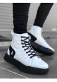 MRG0159 Bağcıklı Beyaz Kapitone Siyah Taban Erkek Yüksek Taban Spor Bot