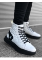MRG0159 Bağcıklı Beyaz Kapitone Siyah Taban Erkek Yüksek Taban Spor Bot