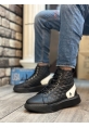 MirgeShoes Siyah-Beyaz Bağcıklı Erkek Spor Bilek Bot Kapitone Yüksek SYH Taban MRG010602477