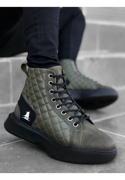 MirgeShoes Haki Bağcıklı Erkek Spor Bilek Bot Kapitone Yüksek SYH Taban MRG010602477