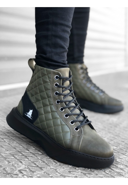 MirgeShoes Haki Bağcıklı Erkek Spor Bilek Bot Kapitone Yüksek SYH Taban MRG010602477