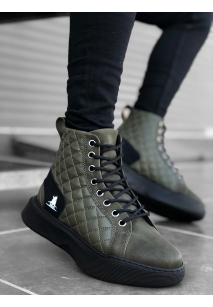 MirgeShoes Haki Bağcıklı Erkek Spor Bilek Bot Kapitone Yüksek SYH Taban MRG010602477