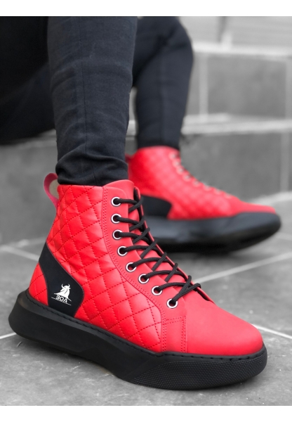 MirgeShoes Kırmızı Bağcıklı Erkek Spor Bilek Bot Kapitone Yüksek SYH Taban MRG010602477