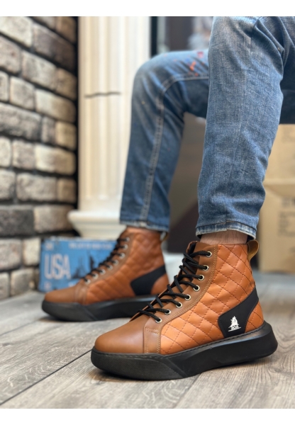 MirgeShoes Taba Bağcıklı Erkek Spor Bilek Bot Kapitone Yüksek SYH Taban MRG010602477