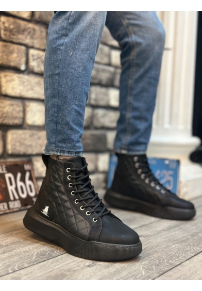 MirgeShoes Siyah Bağcıklı Erkek Spor Bilek Bot Kapitone Yüksek SYH Taban MRG010602477