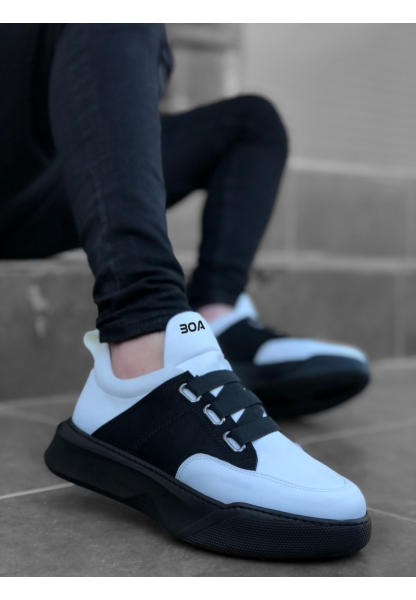 MirgeShoes Beyaz-Siyah Bantlı Erkek Spor Ayakkabı Yüksek SYH Taban MRG010602478