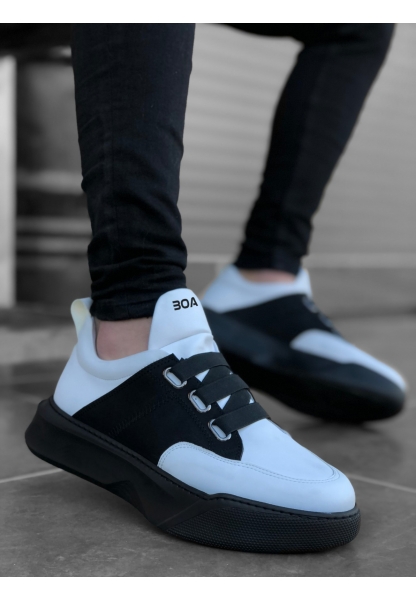 MirgeShoes Beyaz-Siyah Bantlı Erkek Spor Ayakkabı Yüksek SYH Taban MRG010602478