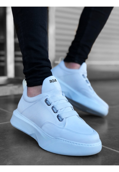 MirgeShoes Beyaz Bantlı Erkek Spor Ayakkabı Yüksek BYZ Taban MRG010602478