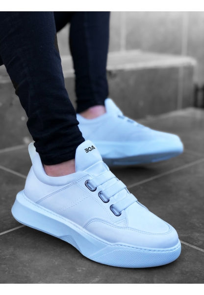 MirgeShoes Beyaz Bantlı Erkek Spor Ayakkabı Yüksek BYZ Taban MRG010602478