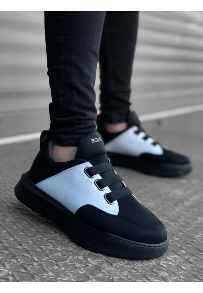 MirgeShoes Siyah-Beyaz Bantlı Erkek Spor Ayakkabı Yüksek SYH Taban MRG010602478