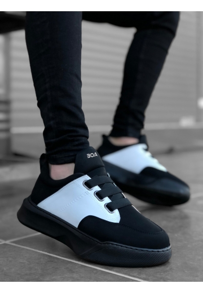 MirgeShoes Siyah-Beyaz Bantlı Erkek Spor Ayakkabı Yüksek SYH Taban MRG010602478