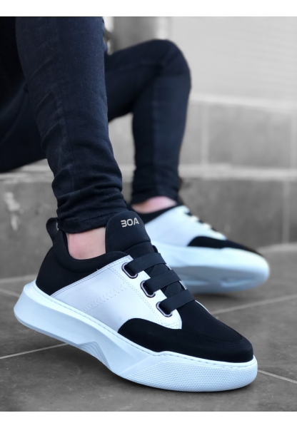 MRG0160 Bantlı Erkek Yüksek Taban Siyah Beyaz Spor Ayakkabı