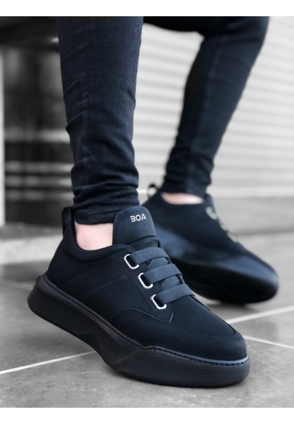 MirgeShoes Siyah Bantlı Erkek Spor Ayakkabı Yüksek SYH Taban MRG010602478