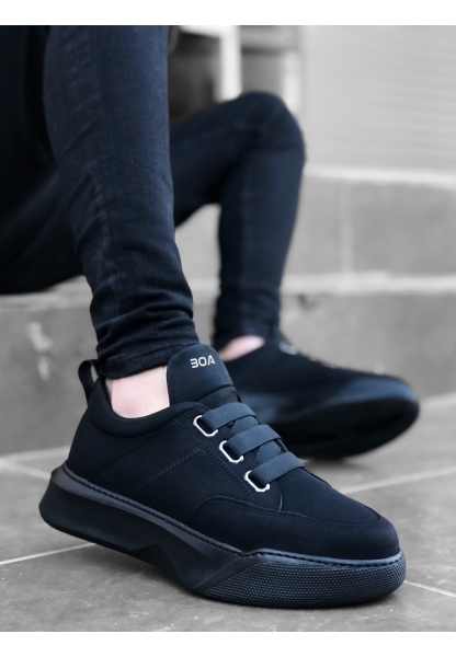 MirgeShoes Siyah Bantlı Erkek Spor Ayakkabı Yüksek SYH Taban MRG010602478