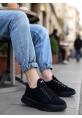 MirgeShoes Siyah Bağcıklı Erkek Tarz Spor Ayakkabı Yüksek SYH Taban MRG010602479