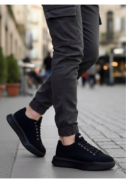 MirgeShoes Siyah Bağcıklı Erkek Tarz Spor Ayakkabı Yüksek SYH Taban MRG010602479