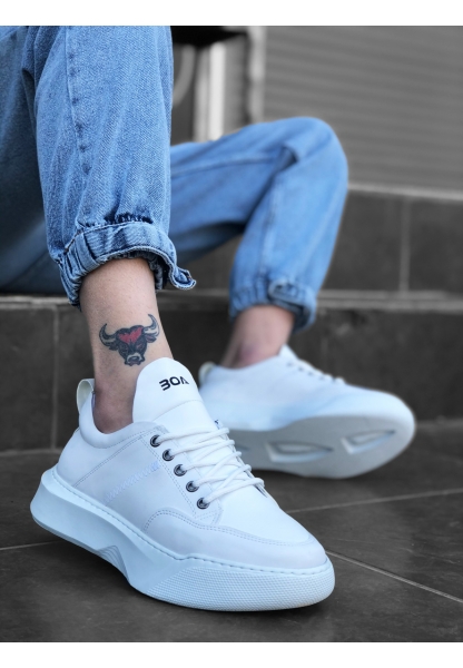 MRG0163 Bağcıklı Erkek Yüksek Taban Beyaz Spor Ayakkabı